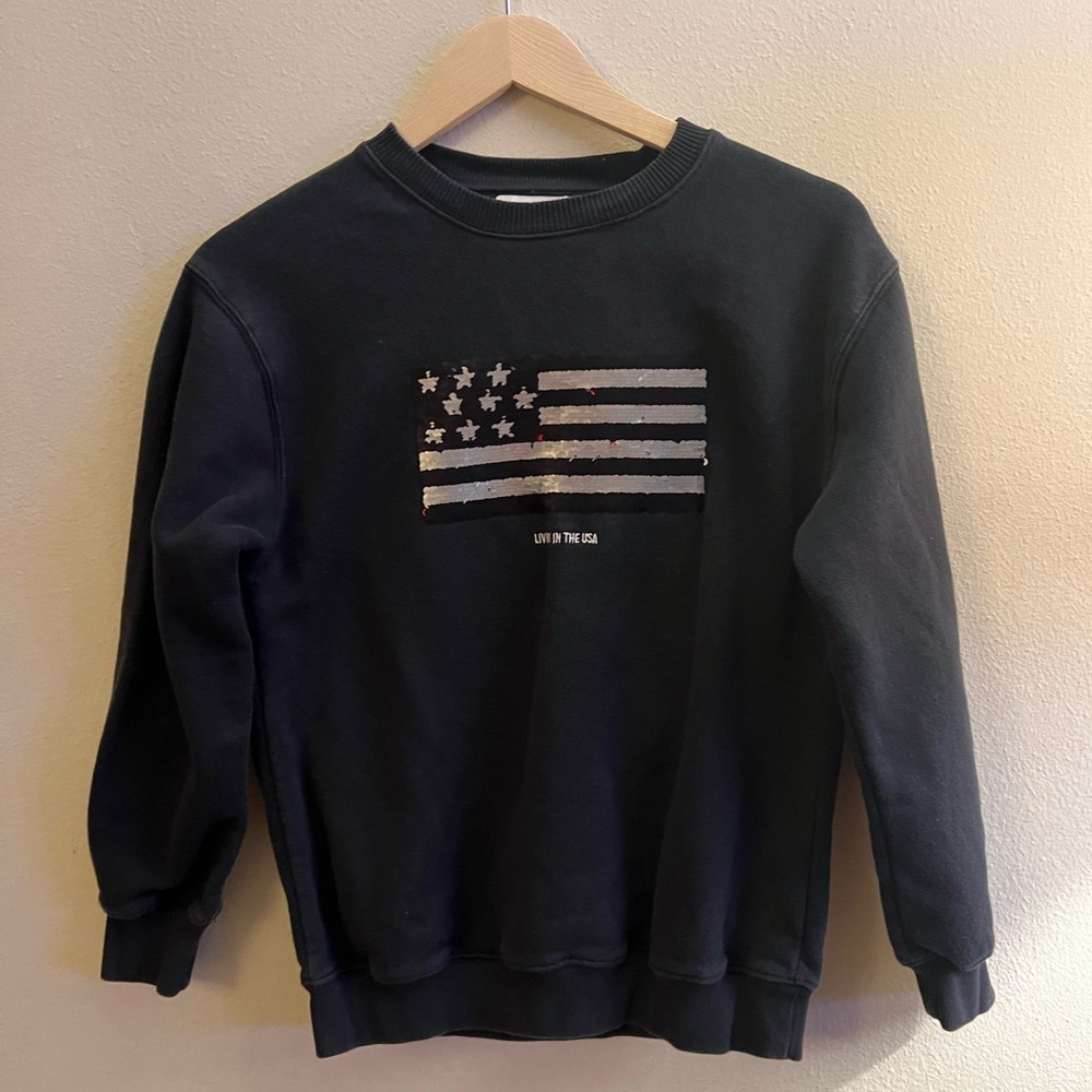 Zara Black Crewneck Sweater with Flag Design
